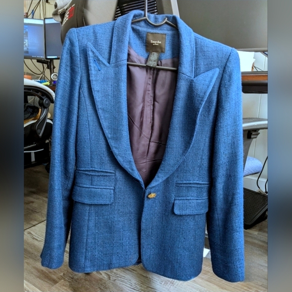EUC Smythe women's single-breasted textured peak lapel blazer, royal blue size 6 - Picture 2 of 16